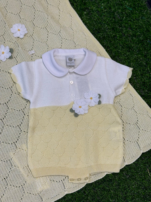 MARLU’ - pagliaccetto in filo di cotone bianco/giallo corredino p/e