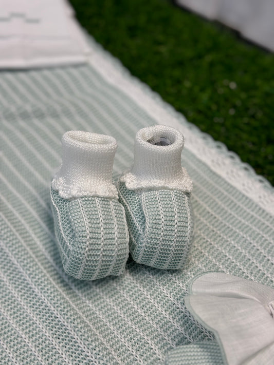 MARLU’ - scarpine in filo di cotone bianco/verde salvia corredino p/e