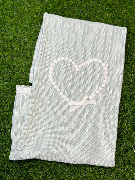 MARLU’ - coperta in filo di cotone bianco/verde salvia corredino p/e