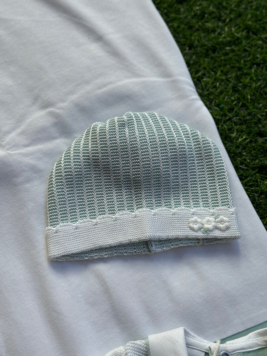 MARLU’ - cappellino in filo di cotone verde salvia corredino p/e