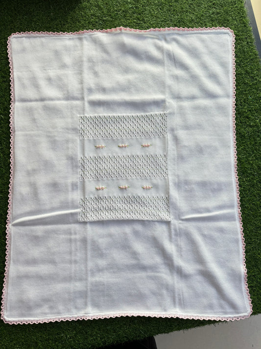 MARLU’ - coperta in filo di cotone bianco/rosa pesco/lime corredino p/e