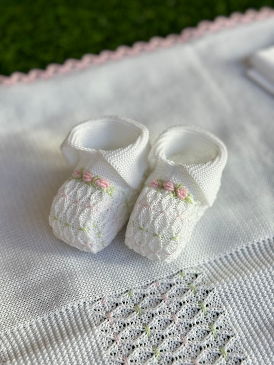 MARLU’ - scarpine in filo di cotone bianco/rosa pesco/lime corredino p/e