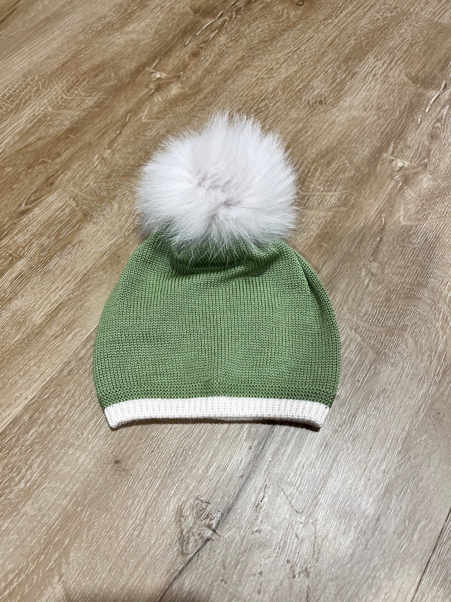 MARLU' - cappellino pon pon 100% lana muschio/mandorla (set n.70) - invernale