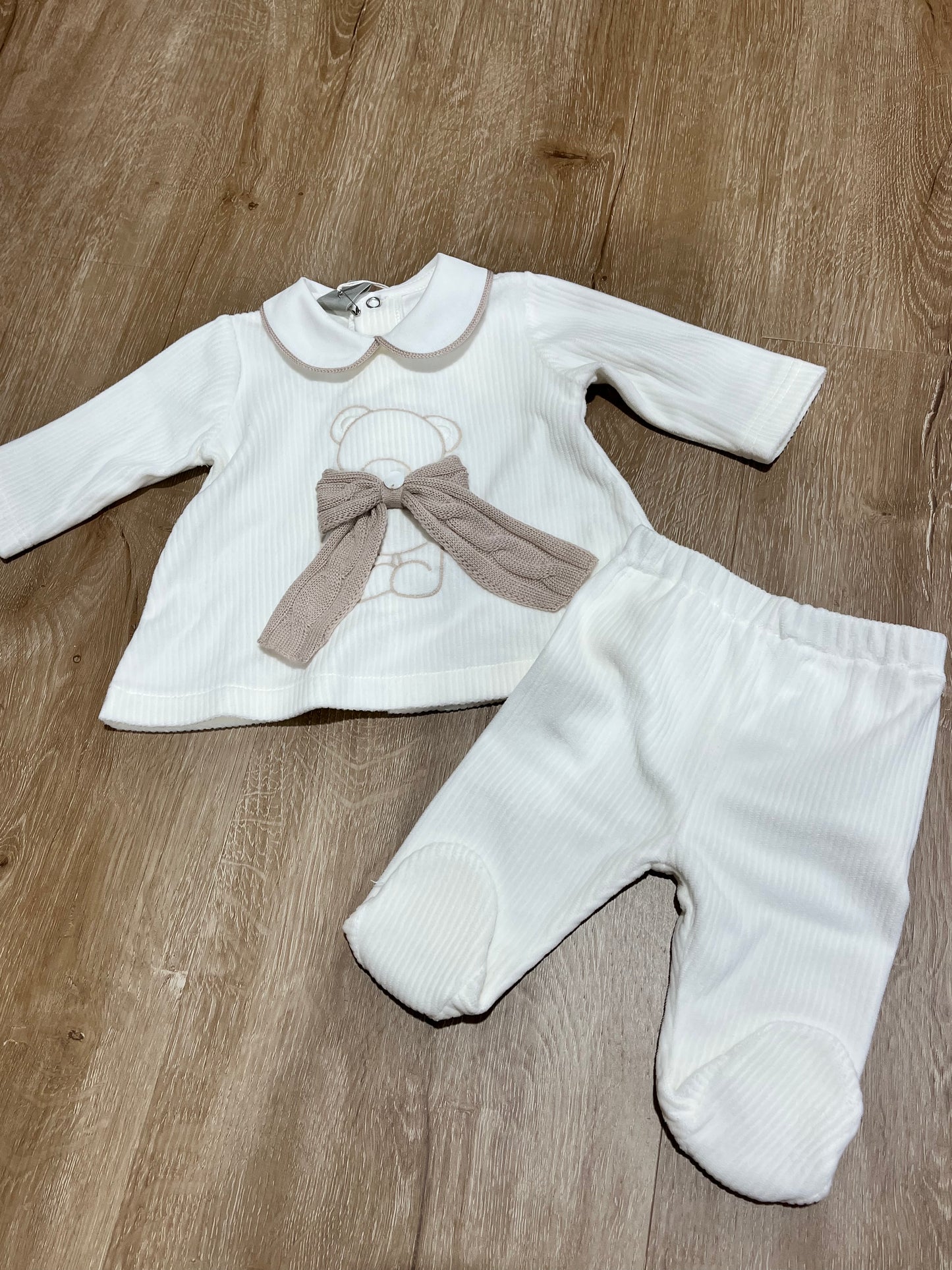 MARLU' - completino 2 pezzi ciniglia unisex vaniglia/cammello (set n.67) -invernale