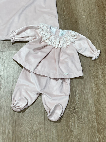 MARLU' - completino due pezzi in velluto e pizzo rosa baby (set n. 14) - invernale