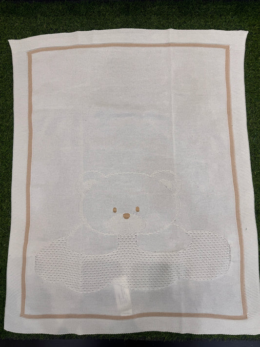 MARLU’ - coperta in filo di cotone bianco/sabbia corredino p/e