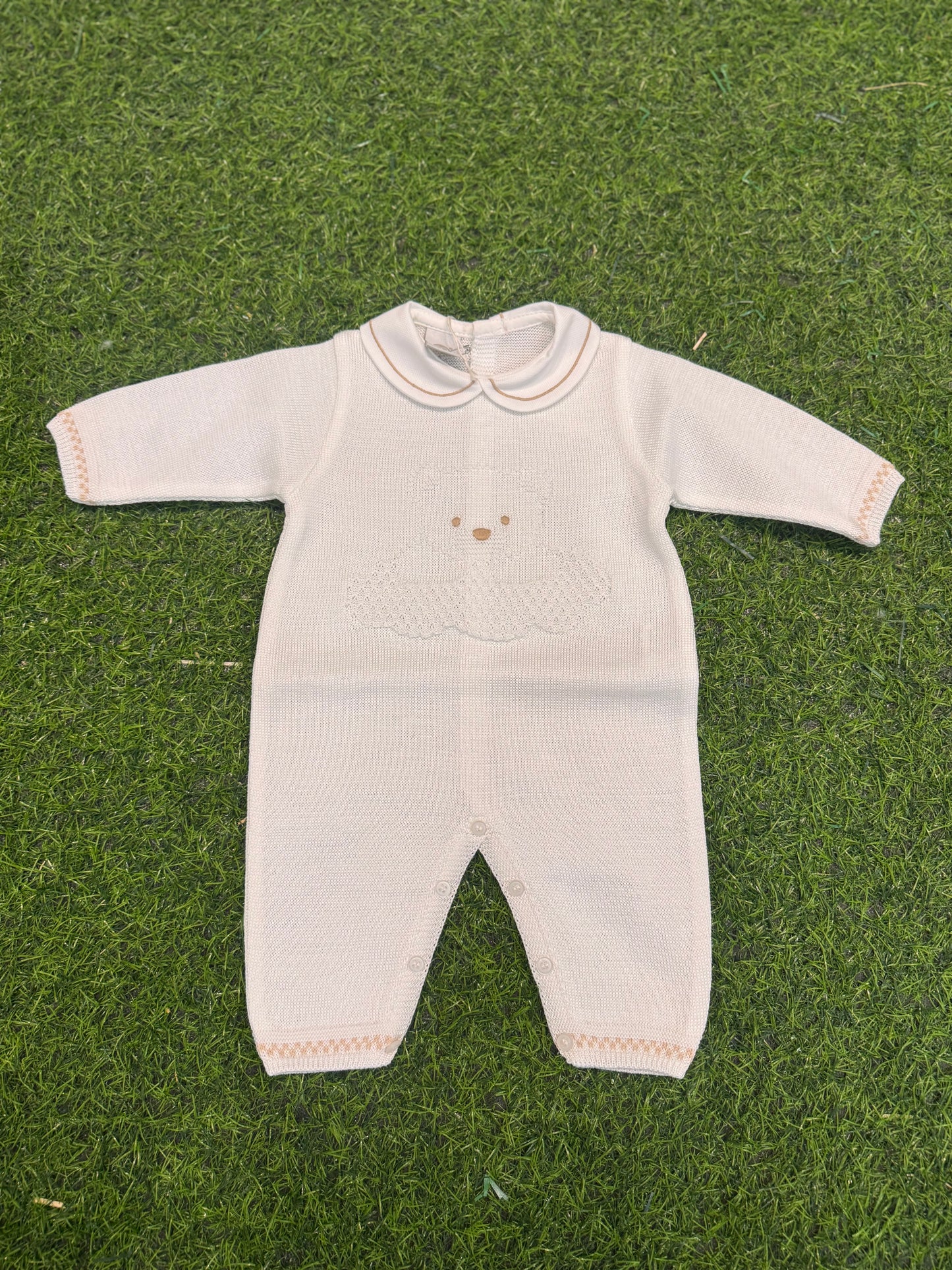 MARLU’ - tutina in filo di cotone bianco/sabbia corredino p/e