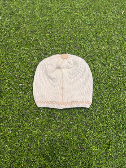 MARLU’ - cappellino in filo di cotone bianco/sabbia corredino p/e