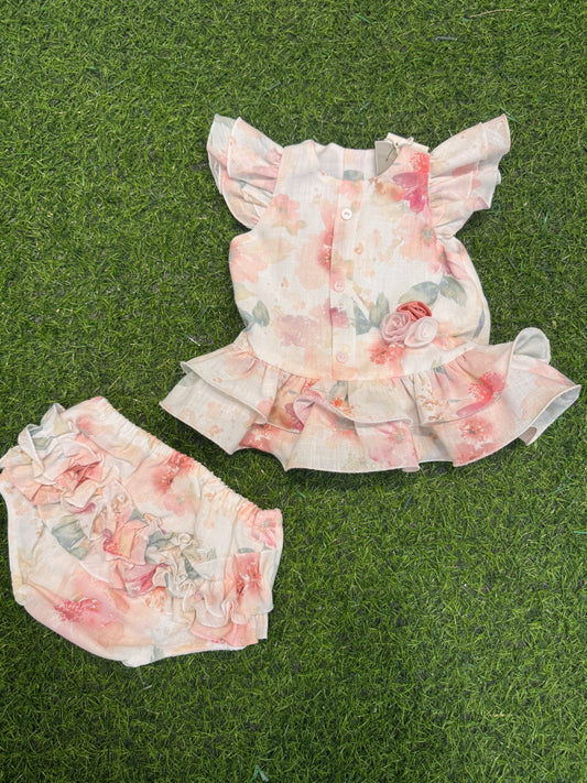MARLU’ - completo 2pz vestinetta vaniglia/rosa pesco