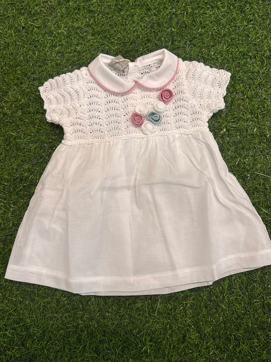 MARLU’ - vestina in filo tessuto vaniglia/multicolor corredino p/e