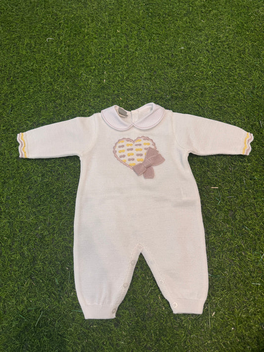 MARLU’ - tutina in filo di cotone bianco/marsala/giallo corredino p/e