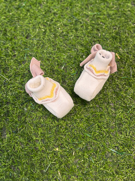 MARLU’ - scarpine in filo di cotone bianco/marsala/giallo corredino p/e