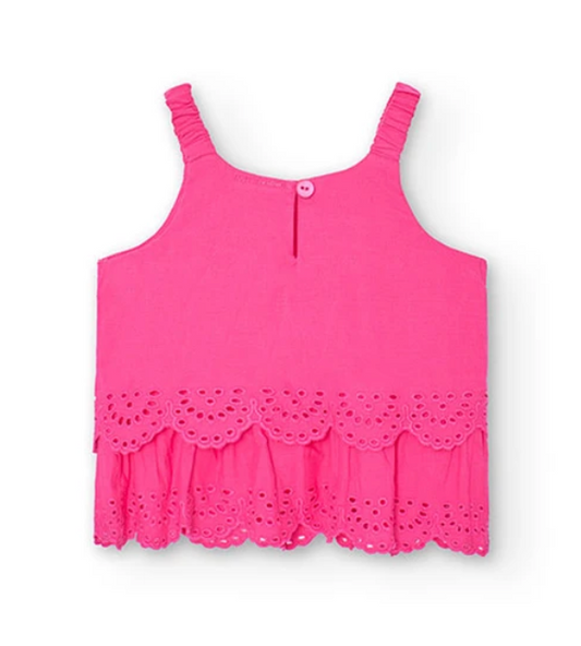 BOBOLI - Top batista ricamato da neonata rosa - girl