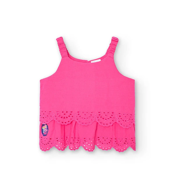 BOBOLI - Top batista ricamato da neonata rosa - girl