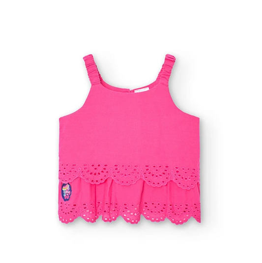 BOBOLI - Top batista ricamato da neonata rosa - girl