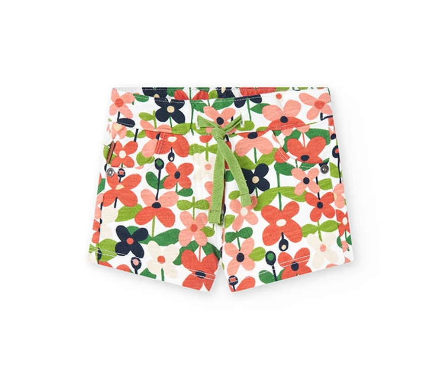 BOBOLI-Pantaloncini felpati stampa a fiori da neonata