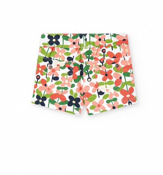BOBOLI-Pantaloncini felpati stampa a fiori da neonata