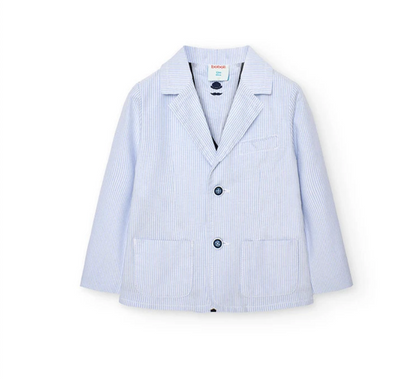 BOBOLI-Blazer oxford a strisce azzurro-boy