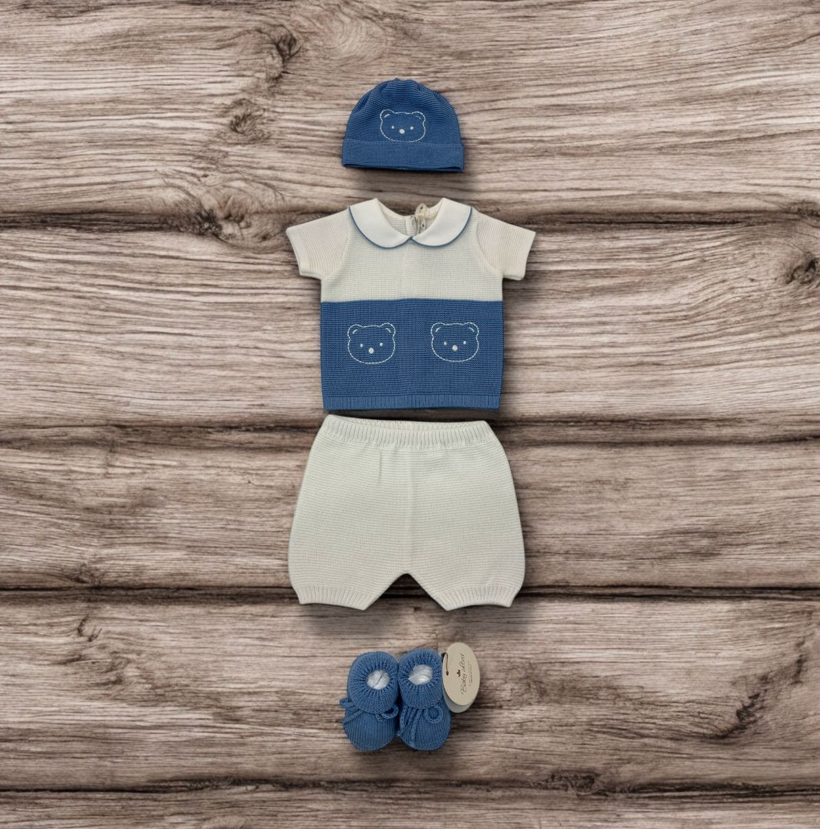 BABY LORD - completo 2pz corto + cuffietta + scarpine corredino est 25 - BOY