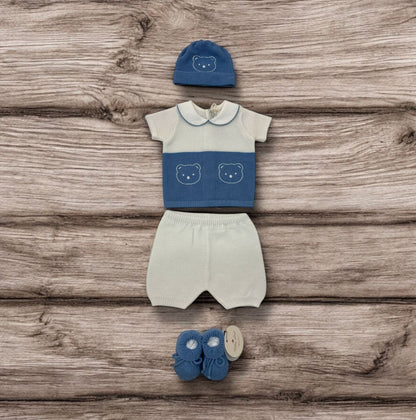 BABY LORD - completo 2pz corto + cuffietta + scarpine corredino est 25 - BOY
