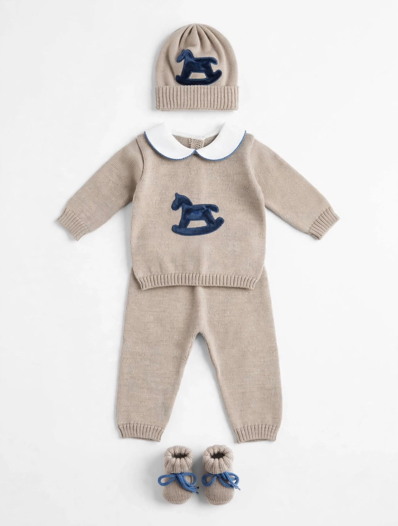 BABY LORD - completo cavalluccio lana 100% corda/blu - invernale