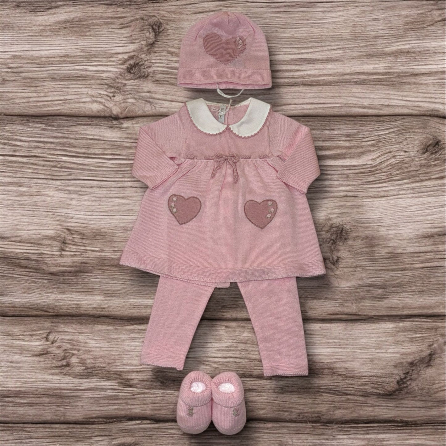 BABY LORD - completo 2 pz + cuffietta e scarpine in filo di cotone corredino est 25 - GIRL