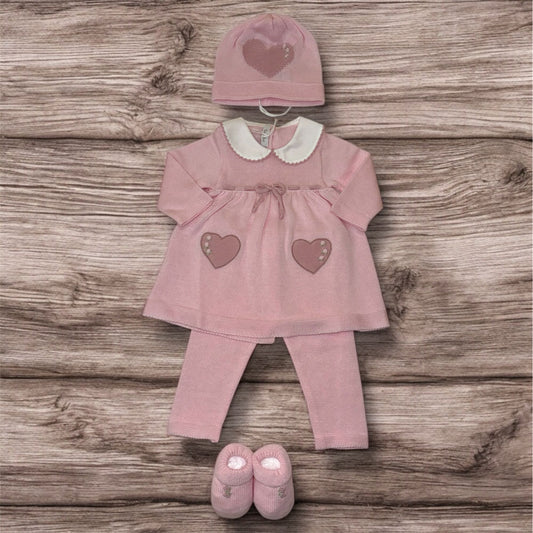 BABY LORD - completo 2 pz + cuffietta e scarpine in filo di cotone corredino est 25 - GIRL