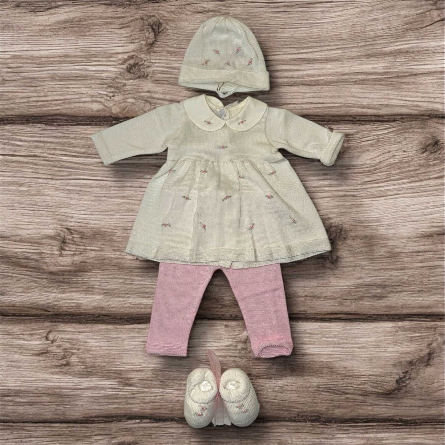 BABY LORD - completo 2 pz + cuffietta e scarpine in filo di cotone corredino est 25 - GIRL