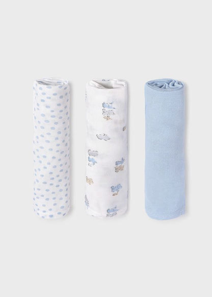 MAYORAL - set 3 mussole di cotone 46x46 accessori corredino - BOY