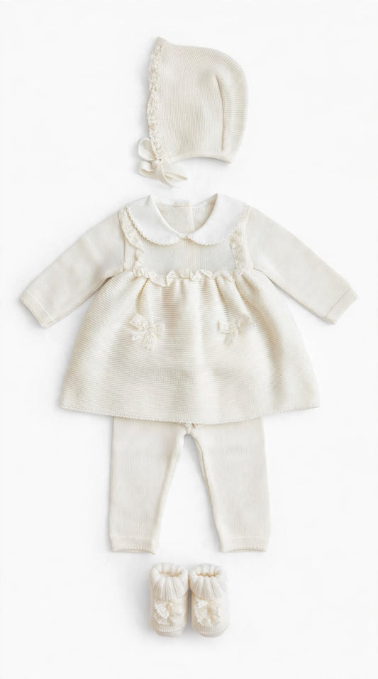 BABY LORD - completo con pizzo lana 100% panna - invernale