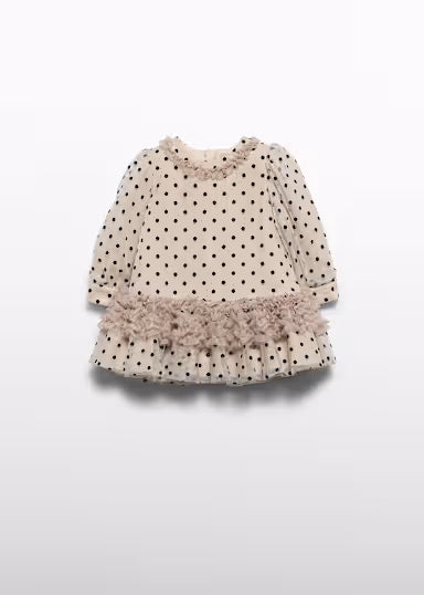 ABEL & LULA - vestito tulle a pois beige/nero - invernale