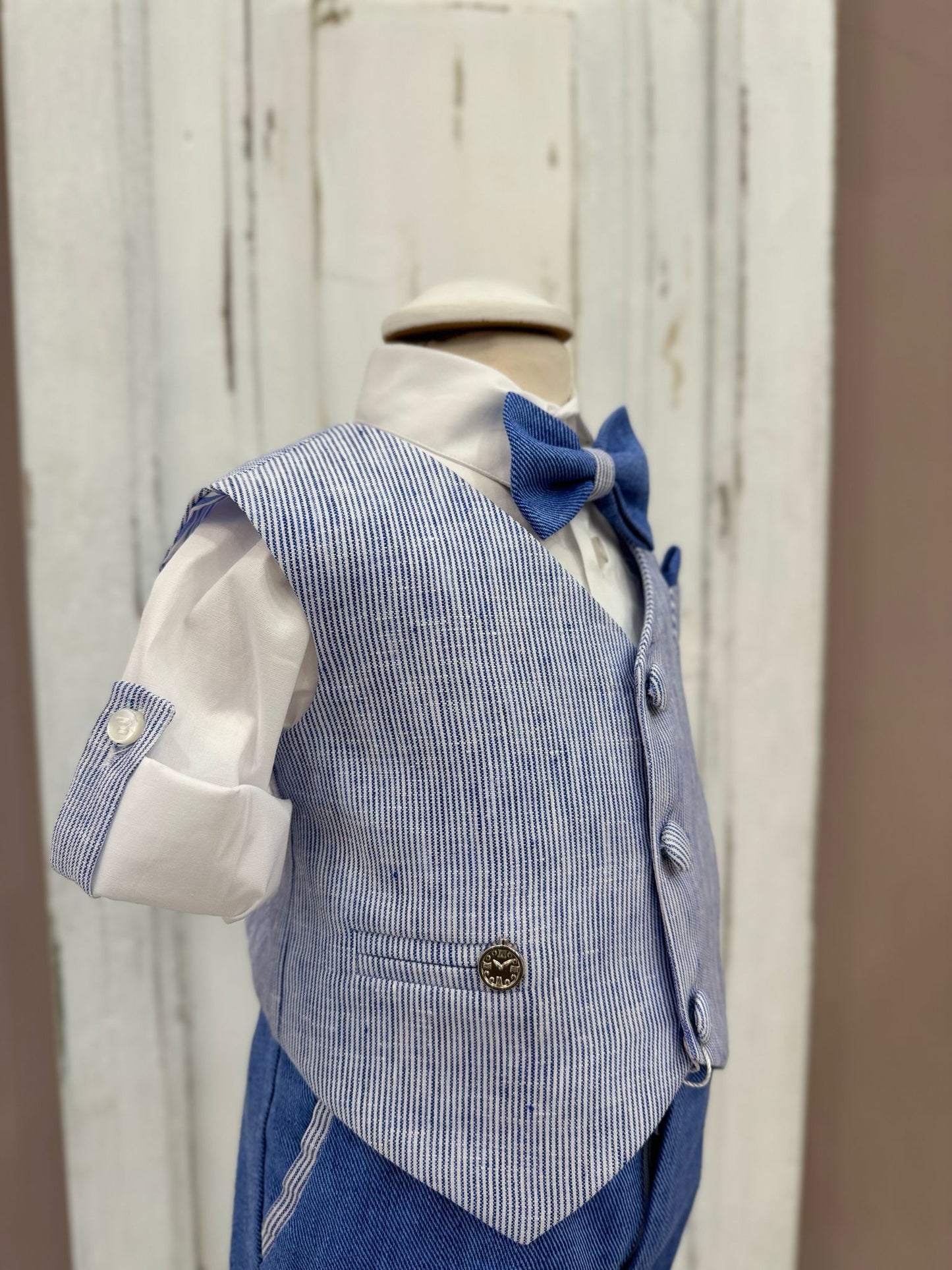 LES PETITES ENFANTES - completo gilet con coppola blu cerimonia est 25 b - BOY