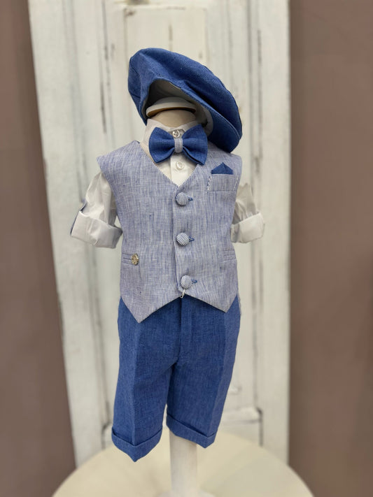 LES PETITES ENFANTES - completo gilet con coppola blu cerimonia est 25 b - BOY