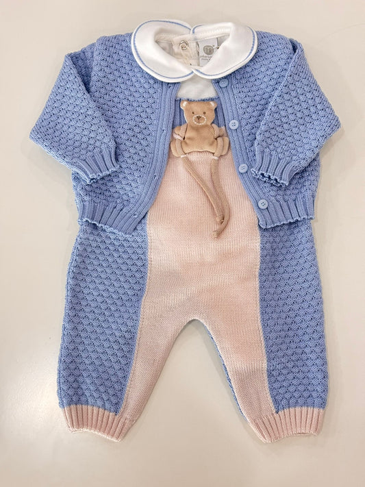 MARLU' - salopette 3 pezzi mongolfiera 100% lana (set. 57) corredino invernale 25/26 - BOY