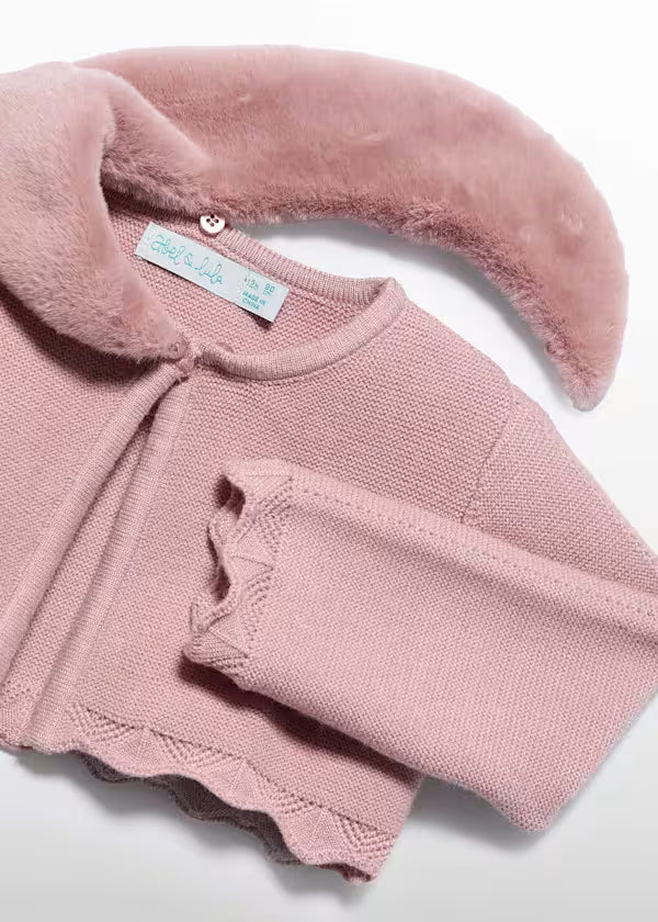 ABEL & LULA - cardigan con colletto di pelliccia rosa antico abbigliamento invernale 25/26 b - GIRL