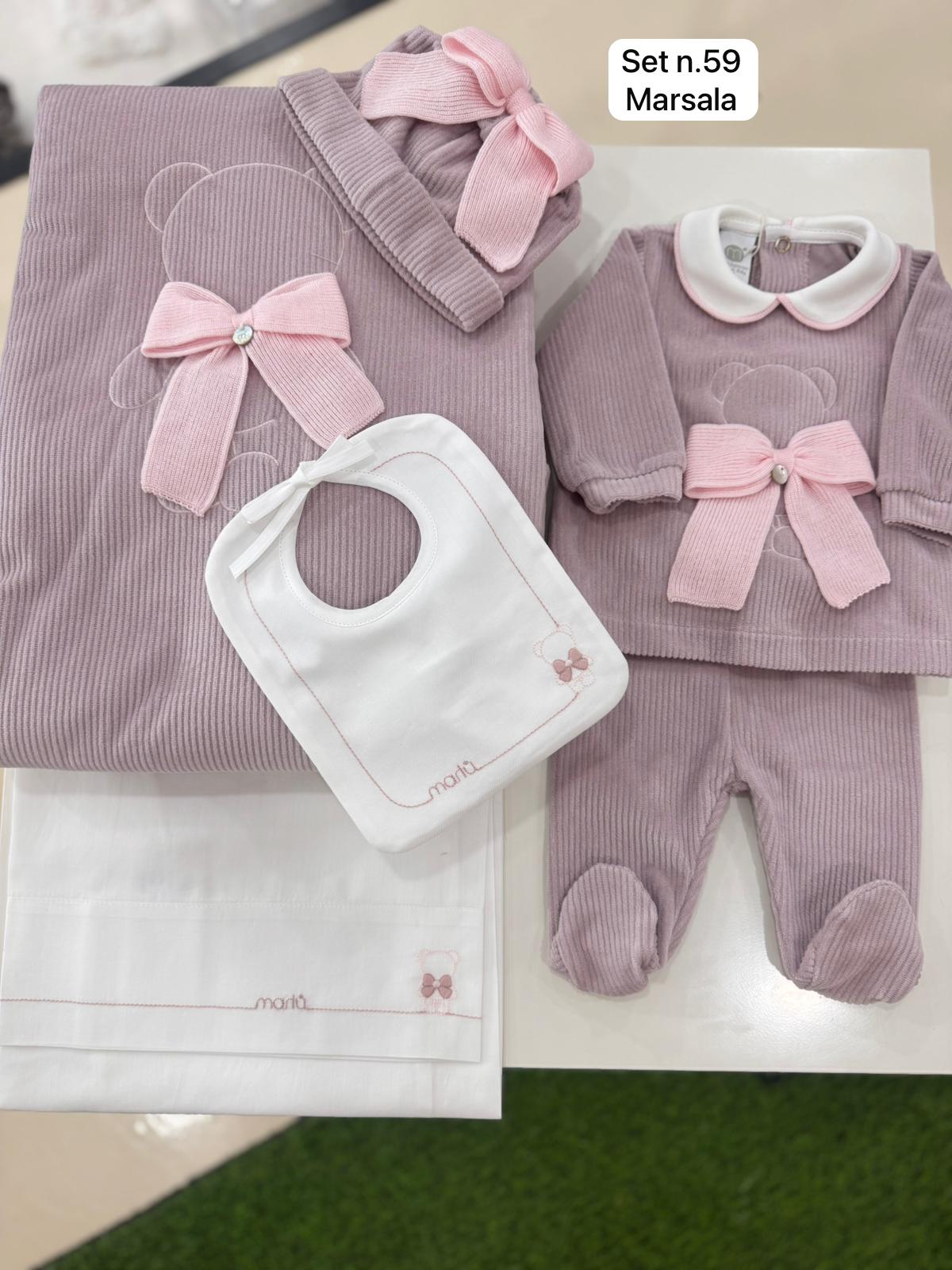 MARLU' - set lenzuola orsetto (set. 59 marsala) corredino invernale 25/26 - GIRL