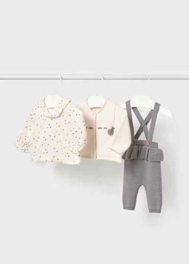 MAYORAL - completo 3pz salopette grigio/beige - invernale