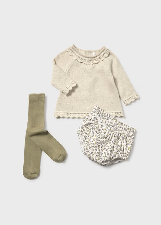 MAYORAL - completo culottina con collant avorio/verde abbigliamento invernale 25/26 b - GIRL