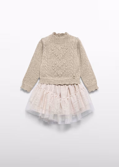 ABEL & LULA - completo gonna tulle maglione champagne - invernale