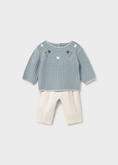 MAYORAL - completo pantalone e maglione azzurro/beige -invernale