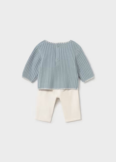 MAYORAL - completo pantalone e maglione azzurro/beige -invernale