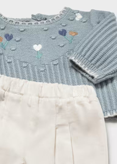 MAYORAL - completo pantalone e maglione azzurro/beige -invernale