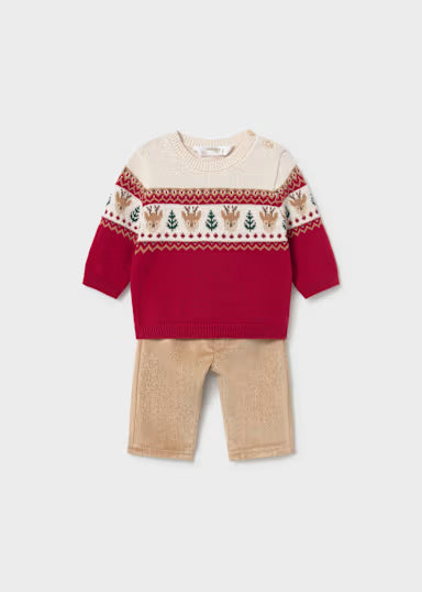 MAYORAL - completo pantalone renna beige/rosso - invernale