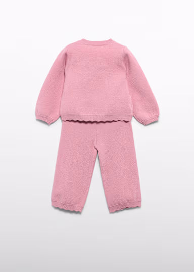 ABEL & LULA - completo pantalone in maglia fiocchi rosa - invernale