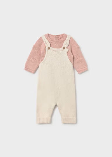 MAYORAL - completo salopette e maglione rosa/beige - invernale