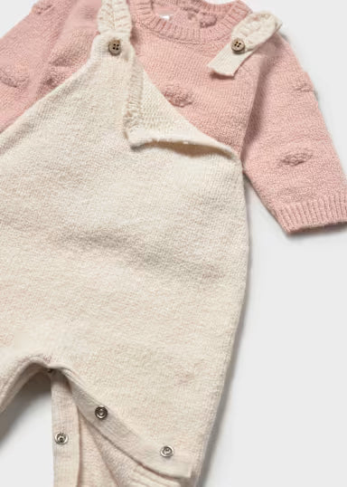 MAYORAL - completo salopette e maglione rosa/beige - invernale