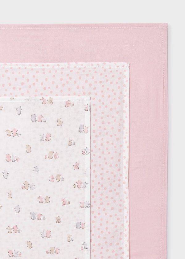 MAYORAL - set 3 mussole di cotone 46x46 accessori corredino - GIRL