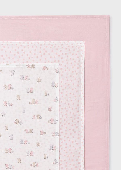 MAYORAL - set 3 mussole di cotone 46x46 accessori corredino - GIRL