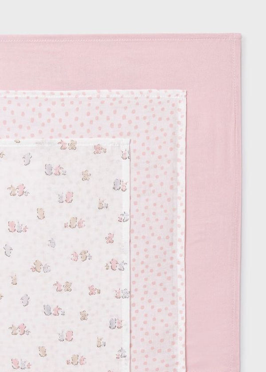 MAYORAL - set 3 mussole di cotone 46x46 accessori corredino - GIRL