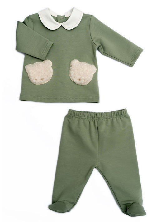 BARCELLINO - completo 2 pz orsetto salvia corredino invernale - UNISEX